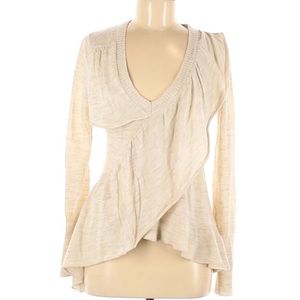 Anthropologie Cream Asymmetrical Draped V-Neck Sweater